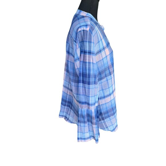 Softened Loft Semi Sheer Plaid Shirt Top XL Blue Pink Cotage Core Artsy Cotton - Picture 5 of 9